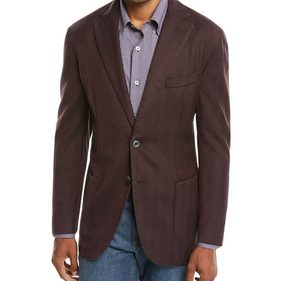 L.B.M. 1911 Mens Slim Fit Herringbone Wool Jacket 38 Regular Burgundy IT 48 NWT