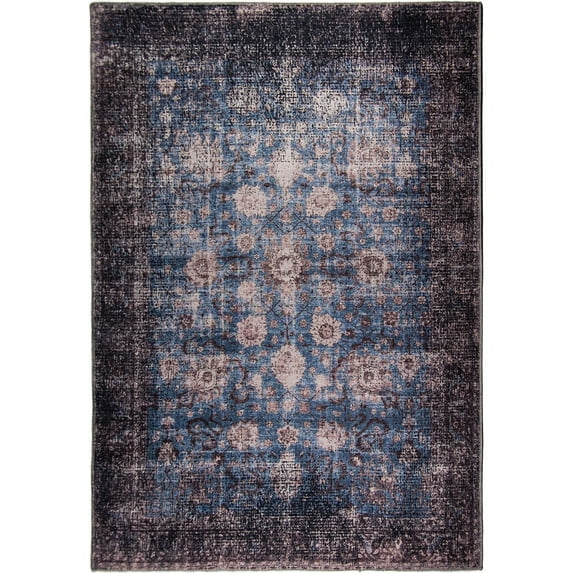 L'Baiet Amelie Blue Distressed Washable 2 ft. x 6 ft. Fabric Runner Rug