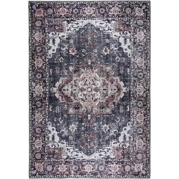 L'BAIET L'Baiet Scarlett Grey Distressed Washable 5 ft. x 7 ft. Area Rug - Grey - 5' x 7'
