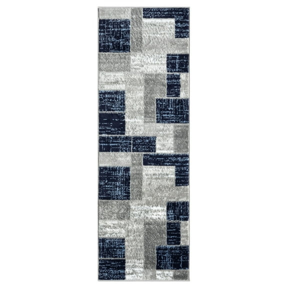 L'Baiet Verena Geometric Area Rug Blue Grey 2' x 6' Runner Throw Rugs Carpet for Living Room, Bedroom, Dining Table, Office, Hallway, Foyer | Neutral Colorful Modern Abstract Home Decor