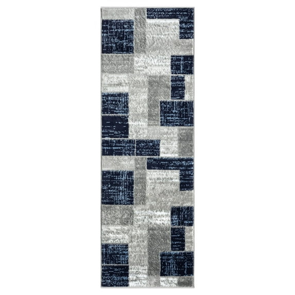 L'Baiet Verena Geometric Area Rug Blue Grey 2' x 6' Runner Throw Rugs Carpet for Living Room, Bedroom, Dining Table, Office, Hallway, Foyer | Neutral Colorful Modern Abstract Home Decor