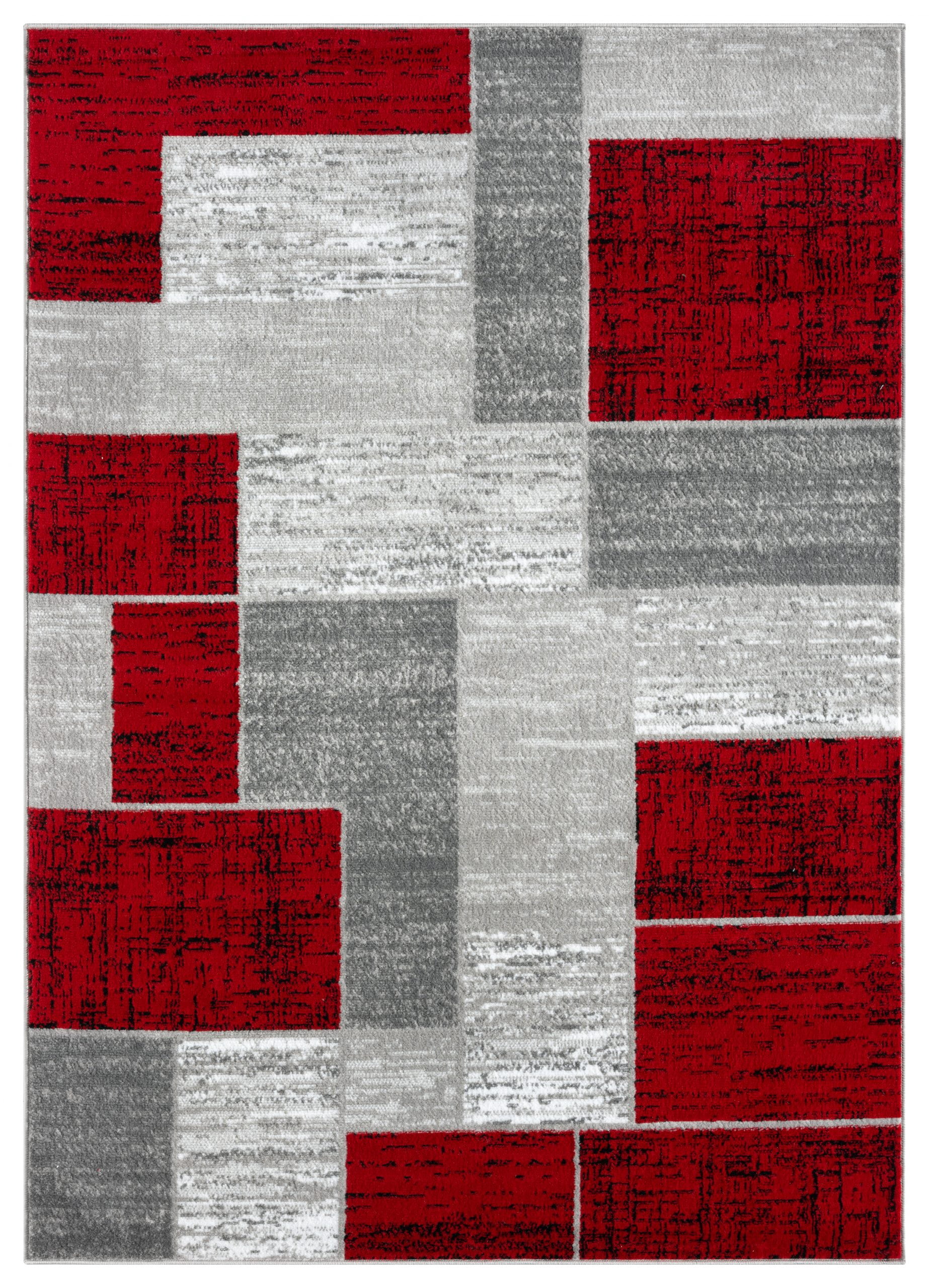 L'Baiet Verena Geometric Area Rug Red Grey 5' x 7' Medium Area Rugs Carpet for Living Room, Bedroom, Dining Table, Office, Hallway, Foyer | Neutral Colorful Modern Abstract Home Decor