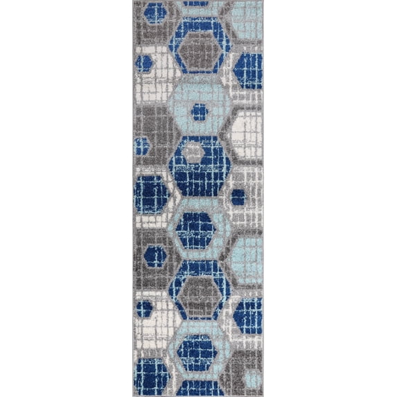 L'Baiet Amoura Blue Geometric 2 ft. x 3 ft. Scatter Area Rug