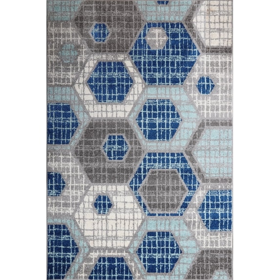 L'Baiet Amoura Blue Geometric 4 ft. x 6 ft. Area Rug