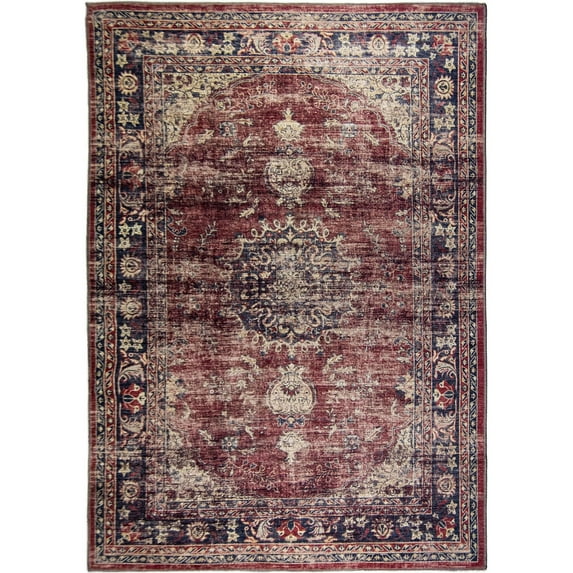 L'Baiet Angeline Red Distressed Washable 4 ft. x 6 ft. Fabric Area Rug