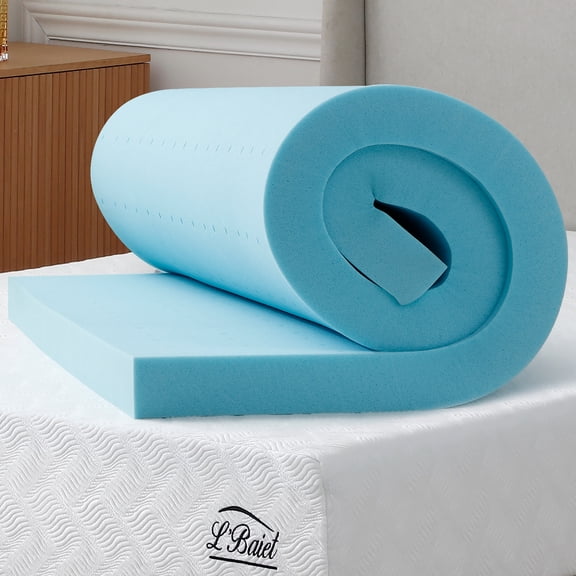 L'Baiet 3" Medium Firm Cooling Gel Memory Foam King Size Topper in Blue