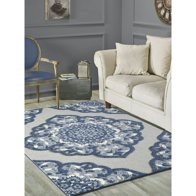 L'Baiet Gabriella 3D Blue Oriental Hi-Low Transitional 4' x 6' Fabric Area Rug