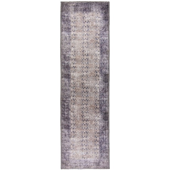 L'Baiet Jasmine Gray Distressed Washable 2 ft. x 6 ft. Fabric Runner Rug