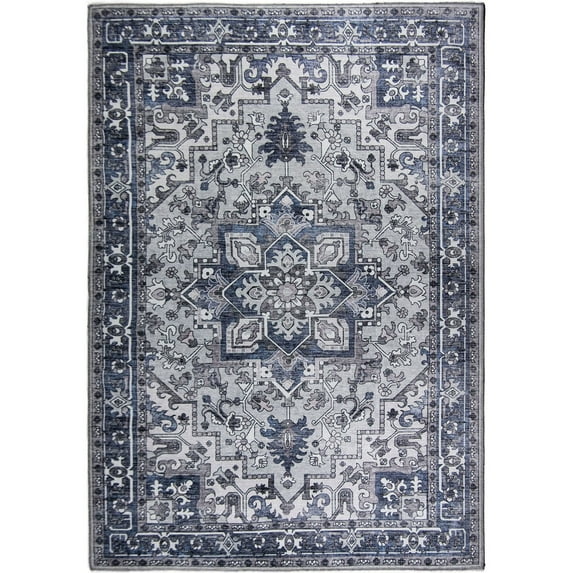 L'Baiet Lyla Abstract Washable Area Rug Blue 4' x 6' Medium Rugs Carpet for Living Room, Bedroom, Kitchen, Entryway, Nursery, Playroom, Office | Boho Aesthetic Modern Colorful Home Decor