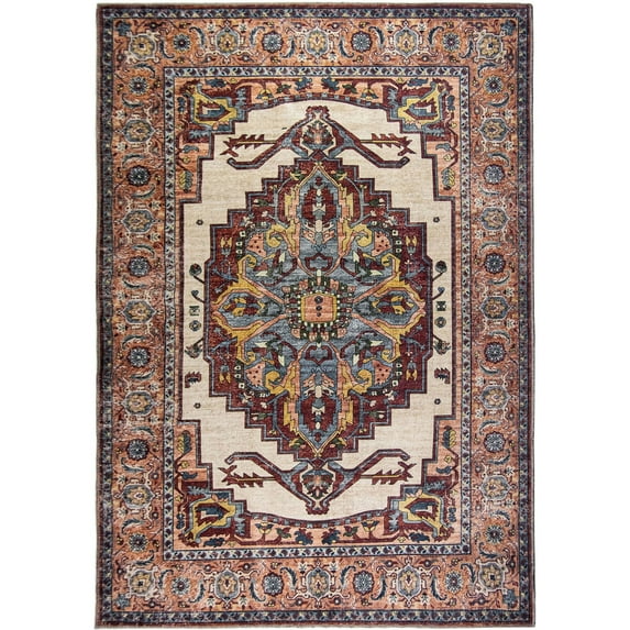 L'Baiet Jessie Brick Red Traditional Washable 5 ft. x 7 ft. Fabric Area Rug