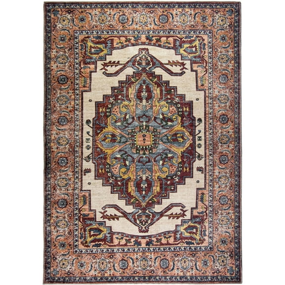 L'Baiet Jessie Brick Red Traditional Washable 5 ft. x 7 ft. Fabric Area Rug