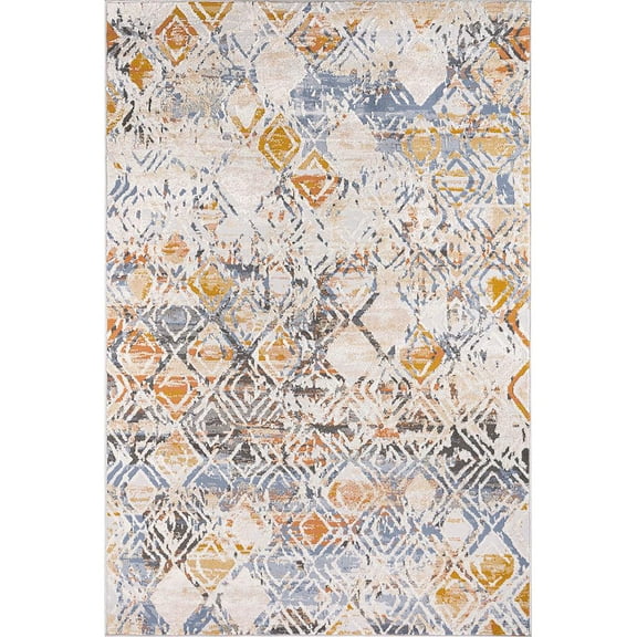 L'Baiet Lena Distressed Blue Geometric 2 ft. x 6 ft. Fabric Runner Rug