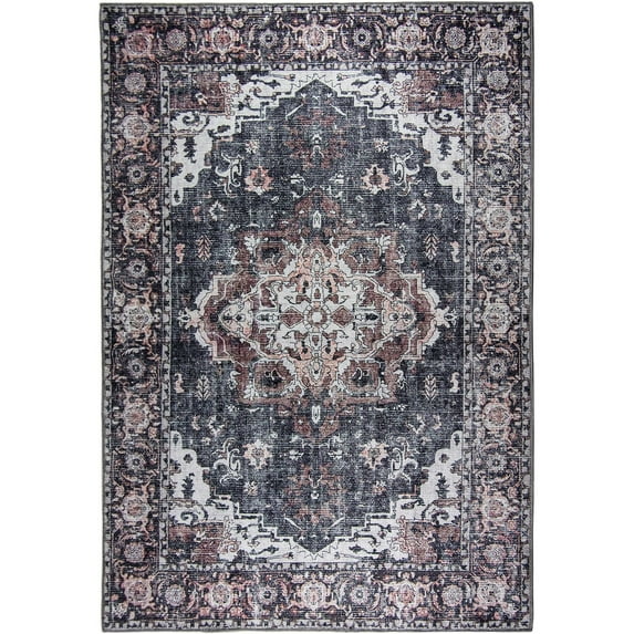 L'Baiet Scarlett Gray Distressed Washable 2 ft. x 3 ft. Fabric Scatter Rug