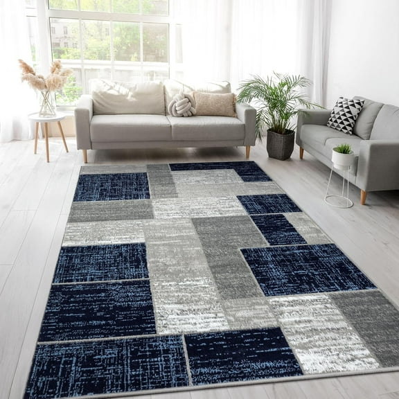 L'Baiet Verena Geometric Area Rug Blue Grey 4' x 6' Medium Area Rugs Carpet for Living Room, Bedroom, Dining Table, Office, Hallway, Foyer | Neutral Colorful Modern Abstract Home Decor