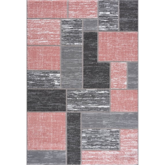 L'Baiet Verena Geometric Area Rug Pink Grey 5' x 7' Medium Area Rugs Carpet for Living Room, Bedroom, Dining Table, Office, Hallway, Foyer | Neutral Colorful Modern Abstract Home Decor