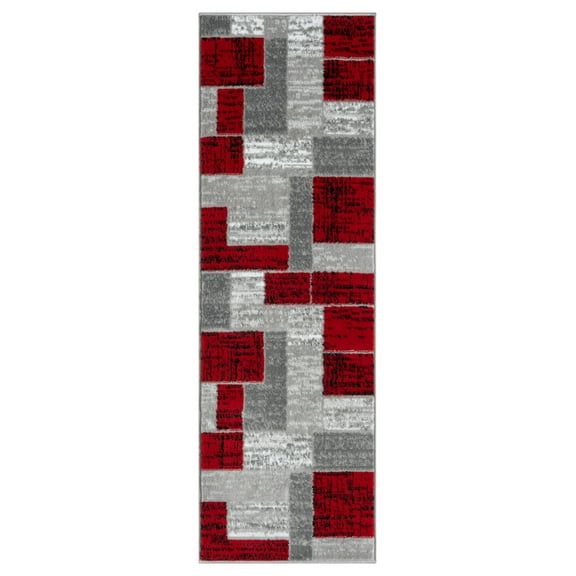 L'Baiet Verena Geometric Area Rug Red Grey 2' x 6' Runner Throw Rugs Carpet for Living Room, Bedroom, Dining Table, Office, Hallway, Foyer | Neutral Colorful Modern Abstract Home Decor