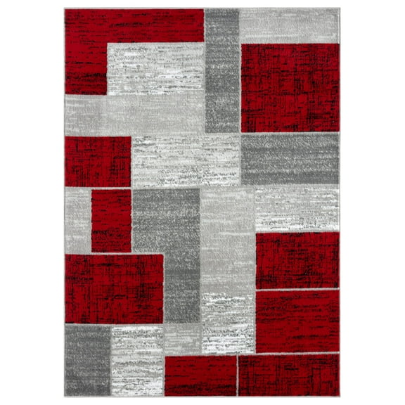 L'Baiet Verena Geometric Area Rug Red Grey 2' x 3' Small Throw Rugs Carpet for Living Room, Bedroom, Dining Table, Office, Hallway, Foyer | Neutral Colorful Modern Abstract Home Decor