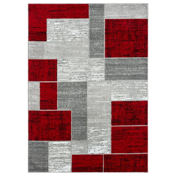 L'Baiet Verena Geometric Area Rug Red Grey 4' x 6' Medium Area Rugs Carpet for Living Room, Bedroom, Dining Table, Office, Hallway, Foyer | Neutral Colorful Modern Abstract Home Decor
