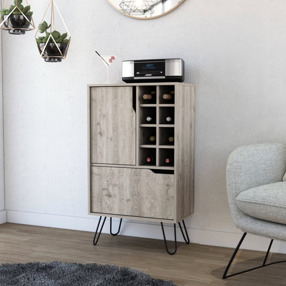 L Bar Cabinet | Four Interior Shelves and Cubbies for Wine | Particle Board Main Component | Resolves Storage in Tight Spaces