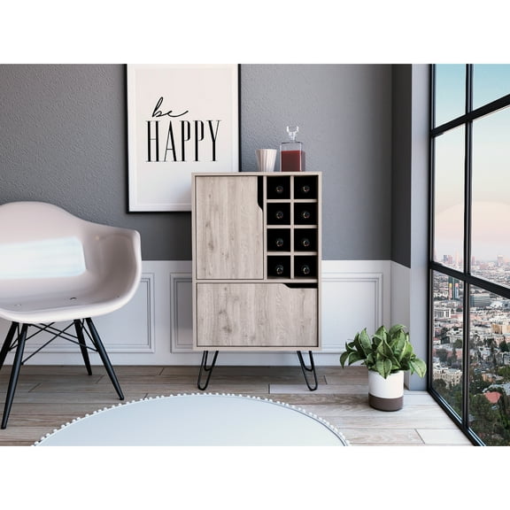 L Bar Cabinet With 8 Wine Rack Compartments, 4 Leg Supports, Gray Appeal 8-built-in And Secure Legs