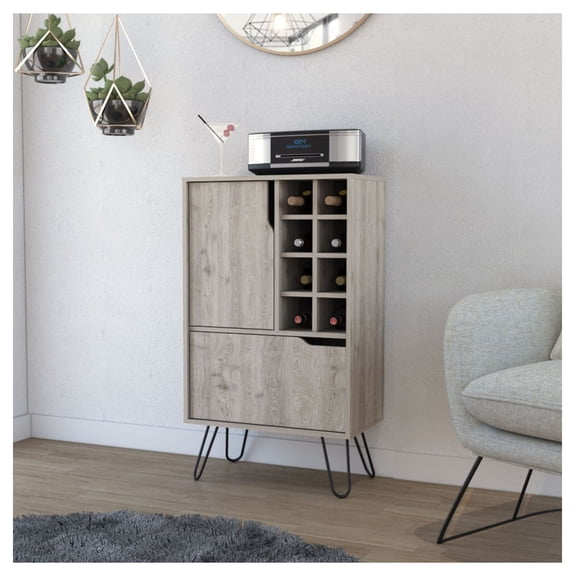 L Bar Cabinet with Wine Rack - Light Gray - 40.9" Bar Storage for Home Bar, Dining Room, or Living Room - Single Door & Double Cabinet