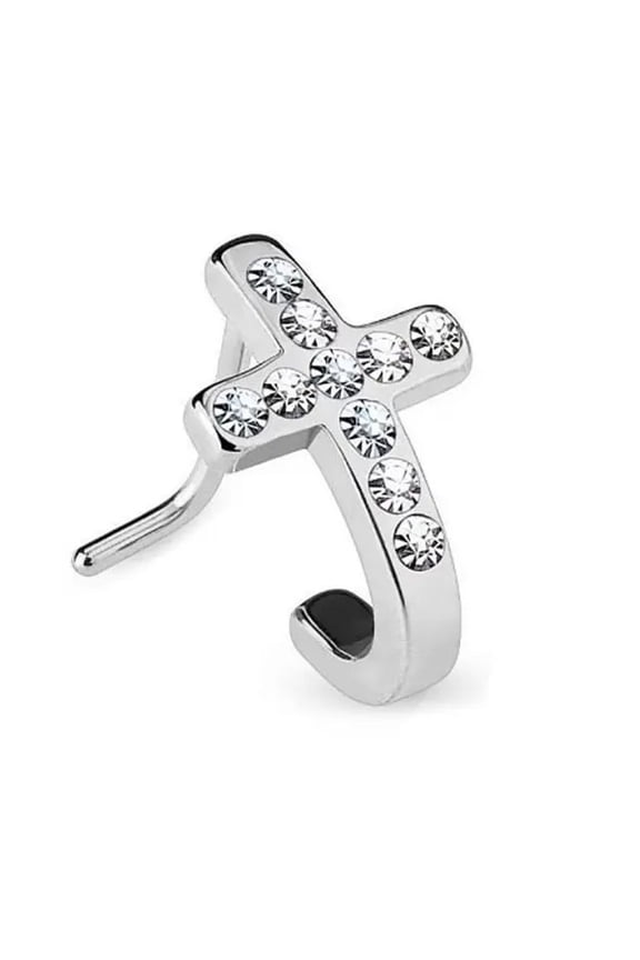 L Bend CZ Cross Nose Stud Rings Surgical Steel 20G L Shaped Nose Crawler Screw Stud Nostril Jewelry