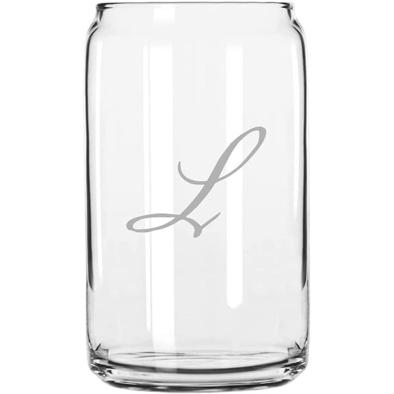 L Bix Script Monogram Etched 16oz Libbey Can Glass