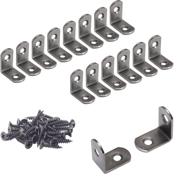 L Bracket 1" Corner Brace 90 Right Angle Metal Support Fastener for Shelves Furniture Desk Cabinet Chair Drawer, Pack of 16, Black Tone Metal