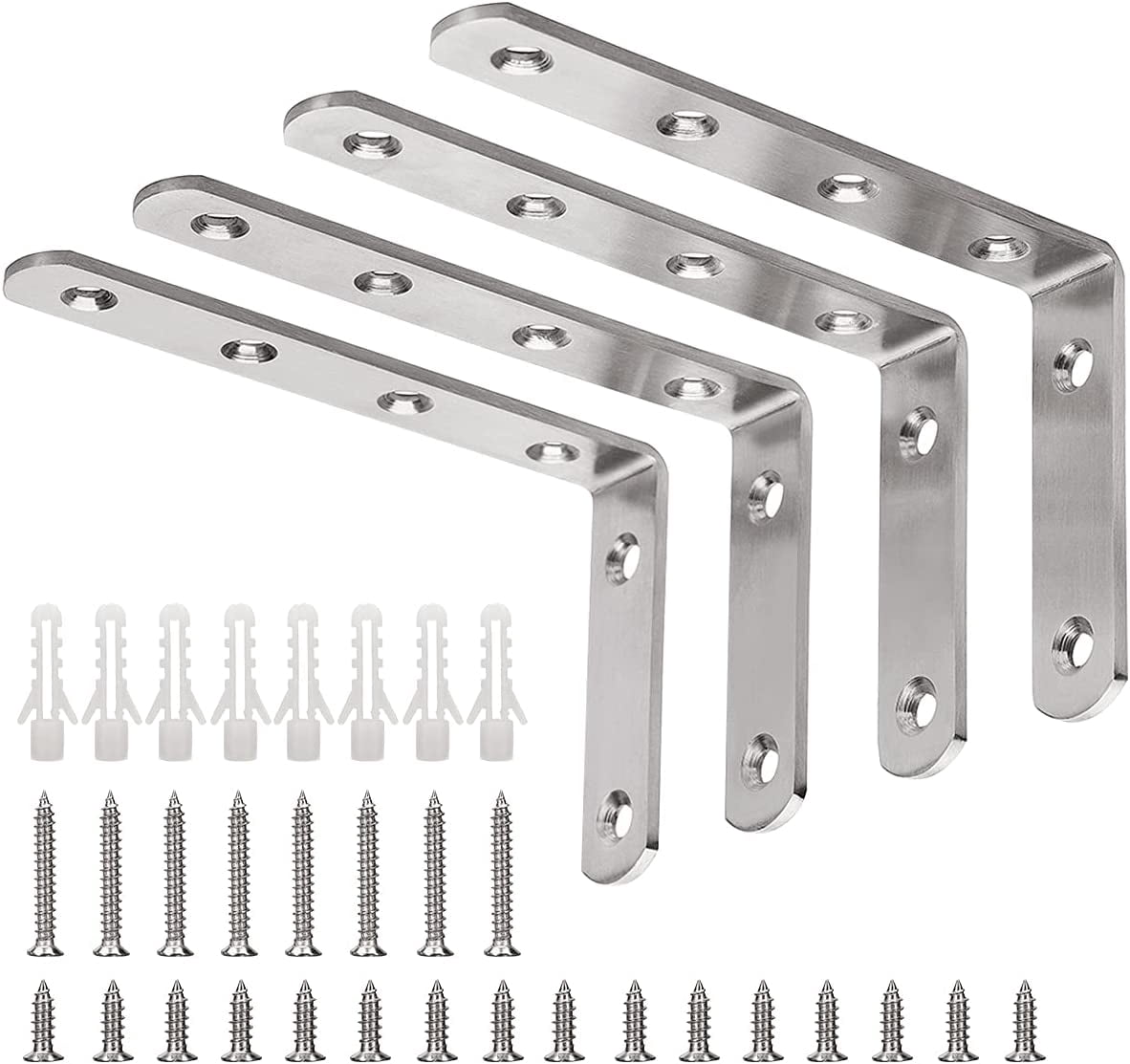 L Bracket, 5" x 3" Max Load: 35lb/15KG Heavy Duty Stainless Steel Solid Shelf Support Corner Brace Joint Right Angle Bracket, Pack of 4