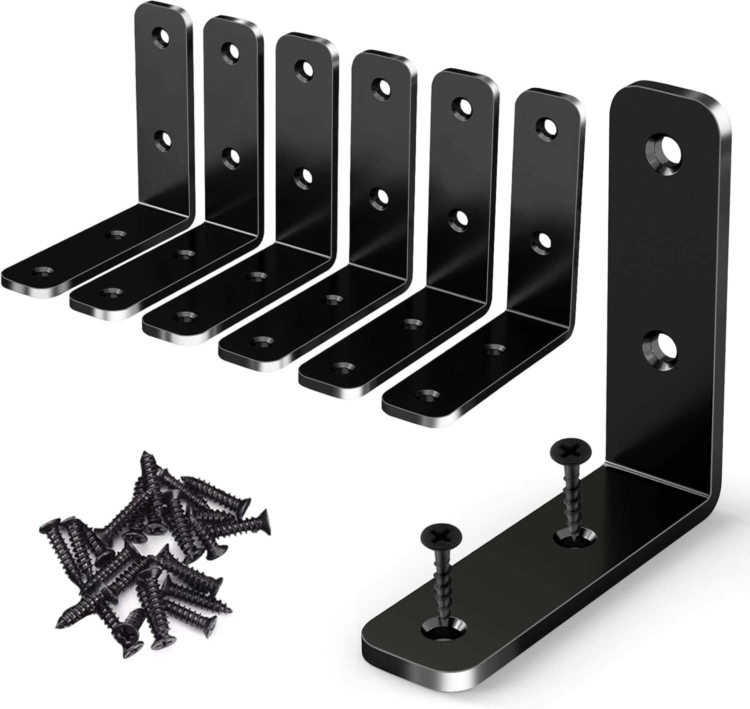 L Bracket Corner Brace, 6Pcs 65x65mm Joint Right Angle Brackets Heavy Duty Stainless Steel 90 Degree Bracket Fastener for Wood Shelves Chair Tables Dressers Furniture with Screws, Black