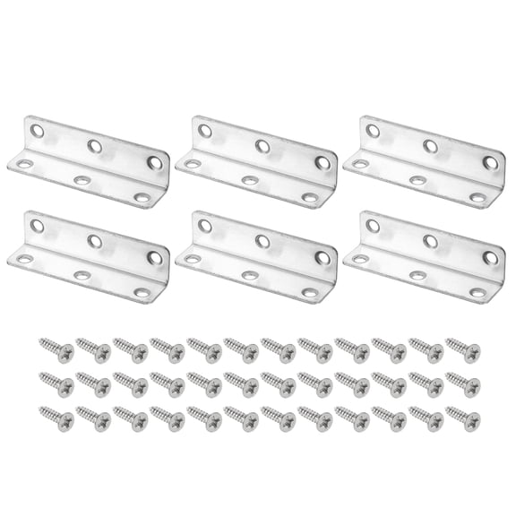 L Bracket Corner Braces, 6 Set 20x20x80 mm - Stainless Steel 90 Degree Right Angle Bracket with Screws (Silver)