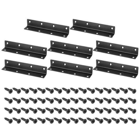 L Bracket Corner Braces, 8 Set 25x25x140 mm - Stainless Steel 90 Degree Right Angle Bracket with Screws (Black)