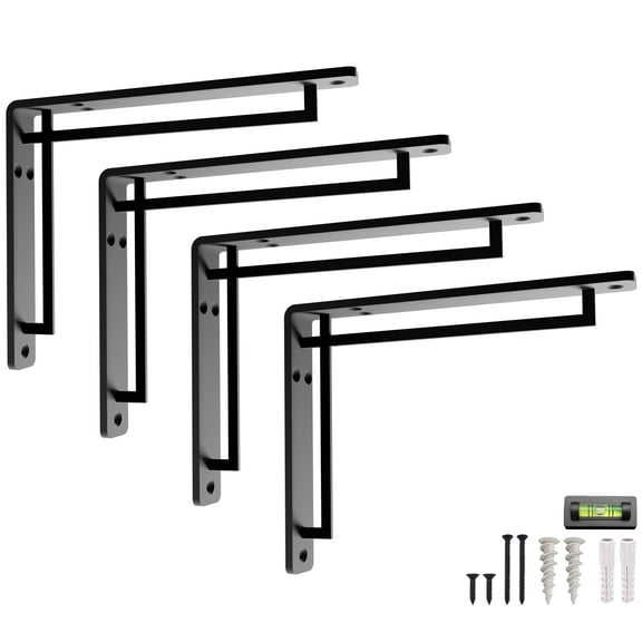 L Brackets by Balin Designs (Black) for 10"-12" Cross Style Shelves " Heavy Duty Decorative Metal Supports, Mantel Shelf, Easy Installation with Included Hardware, Set of 4