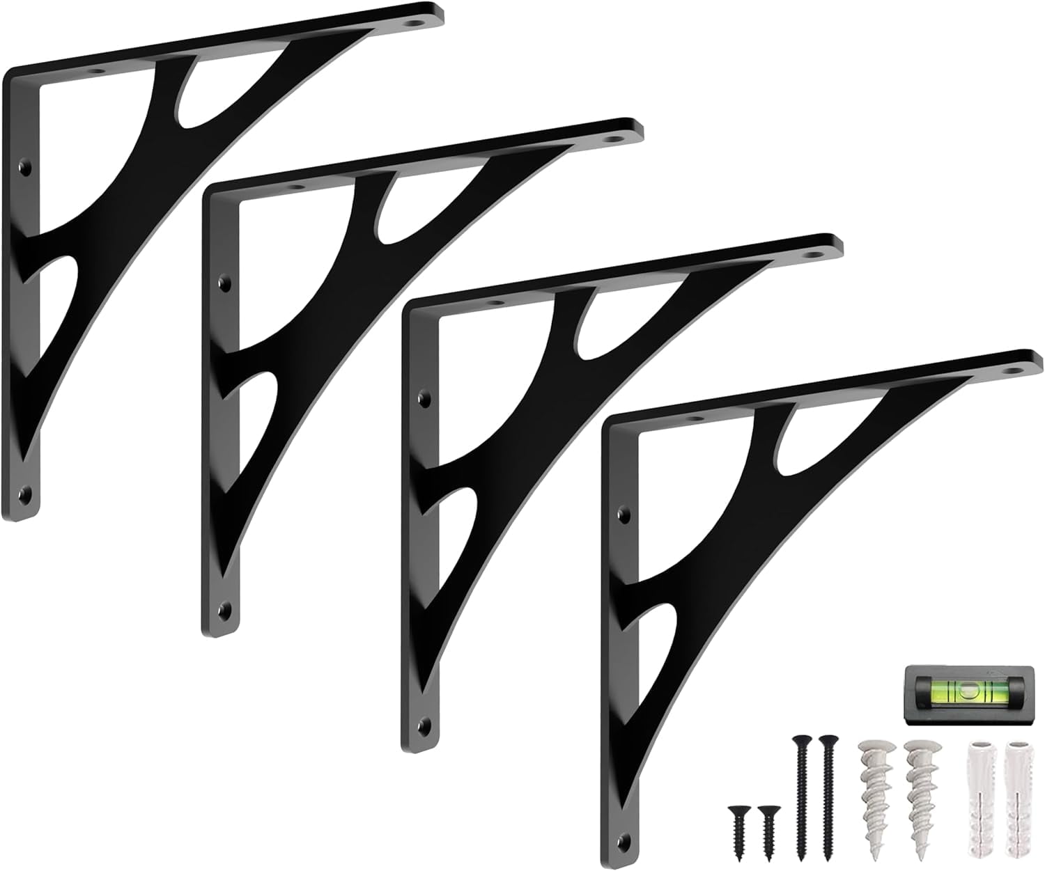 L Brackets by Balin Designs (Black) for 10"-12” Echo Style Shelves – Heavy Duty Decorative Metal Supports - Mantel Shelf - Easy Installation with Included Hardware - Set of 4