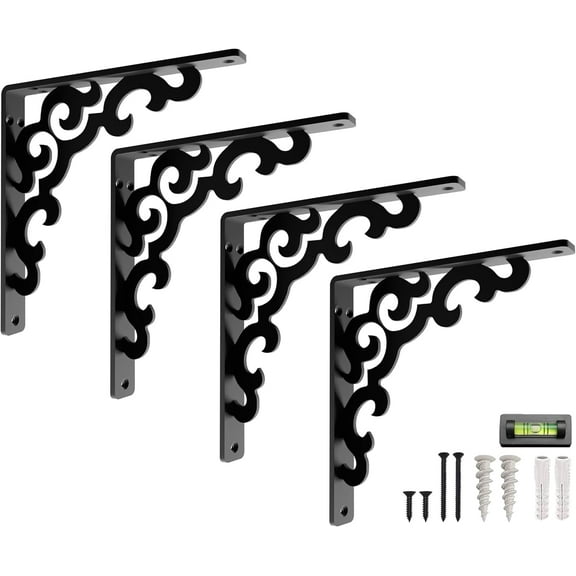 L Brackets by Balin Designs (Black) for 10"-12” Lace Style Shelves – Heavy Duty Decorative Metal Supports - Mantel Shelf - Easy Installation with Included Hardware - Set of 4
