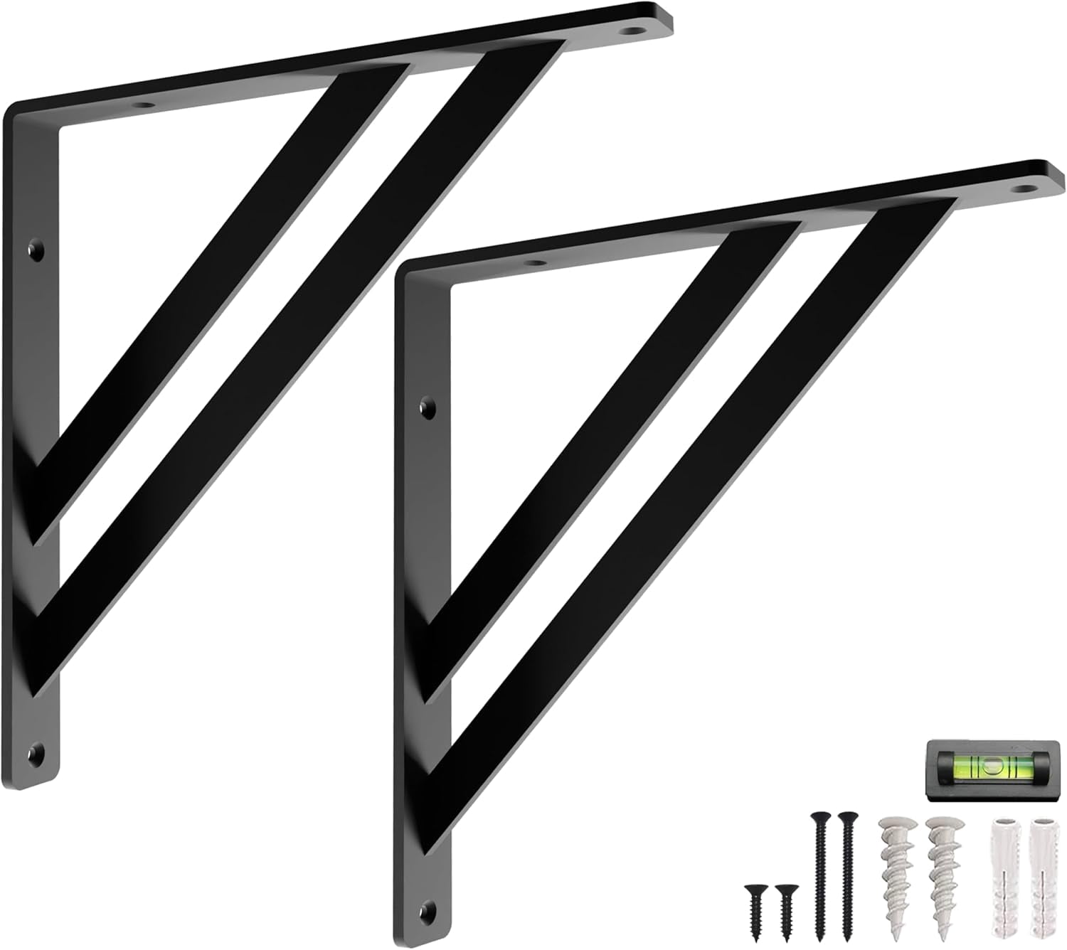 L Brackets by Balin Designs (Black) for 12"-14” Beam Style Shelves – Heavy Duty Decorative Metal Supports - Mantel Shelf - Easy Installation with Included Hardware - Set of 2