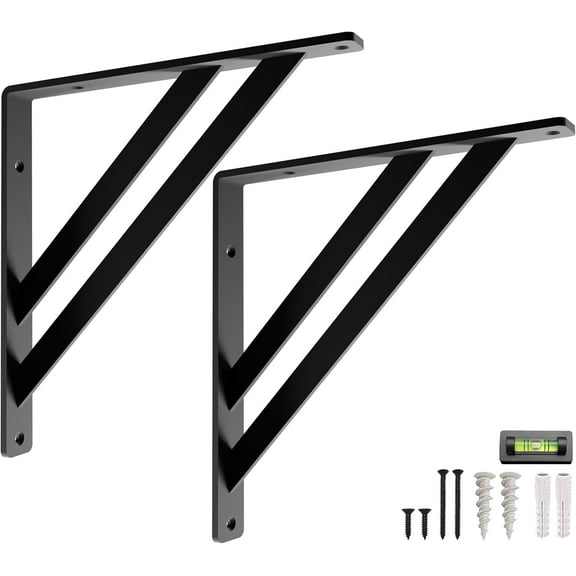 L Brackets by Balin Designs (Black) for 12"-14” Beam Style Shelves – Heavy Duty Decorative Metal Supports - Mantel Shelf - Easy Installation with Included Hardware - Set of 2