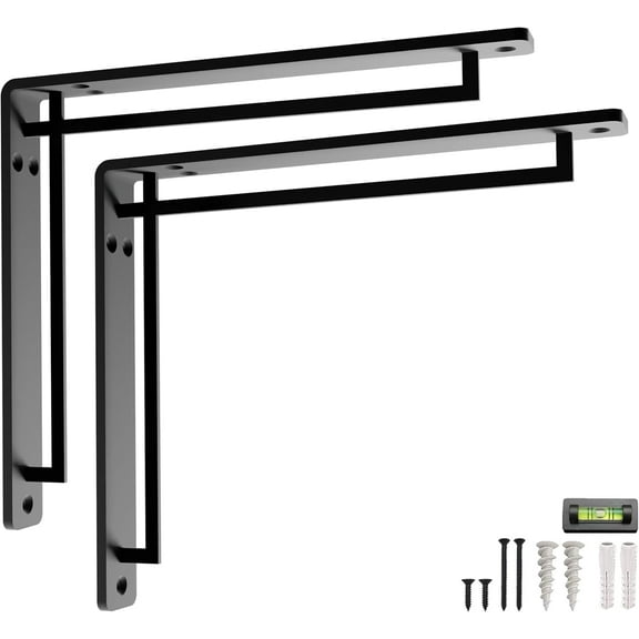 L Brackets by Balin Designs (Black) for 12"-14” Cross Style Shelves – Heavy Duty Decorative Metal Supports - Mantel Shelf - Easy Installation with Included Hardware - Set of 2