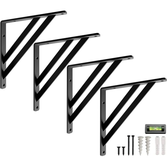 L Brackets by Balin Designs (Black) for 8"-10” Beam Style Shelves – Heavy Duty Decorative Metal Supports - Mantel Shelf - Easy Installation with Included Hardware - Set of 4