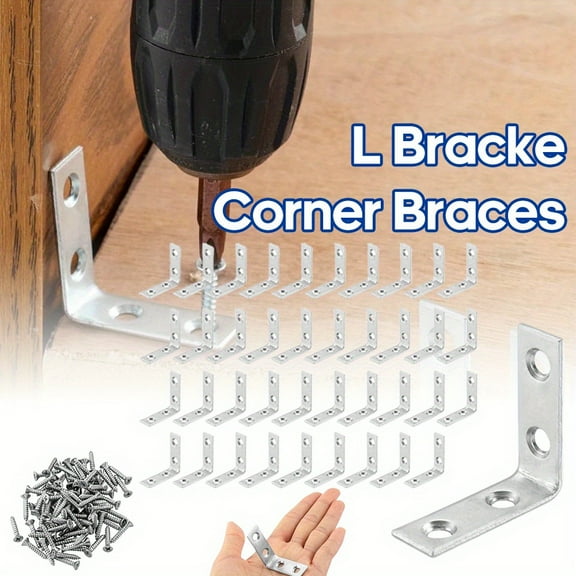 L Brackets Right Angle Corner Brace with Screws, 90 Degree Small Metal Shelf Brackets for Wood, Furniture, Cabinet, DIY Reinforcement (40 Pack)