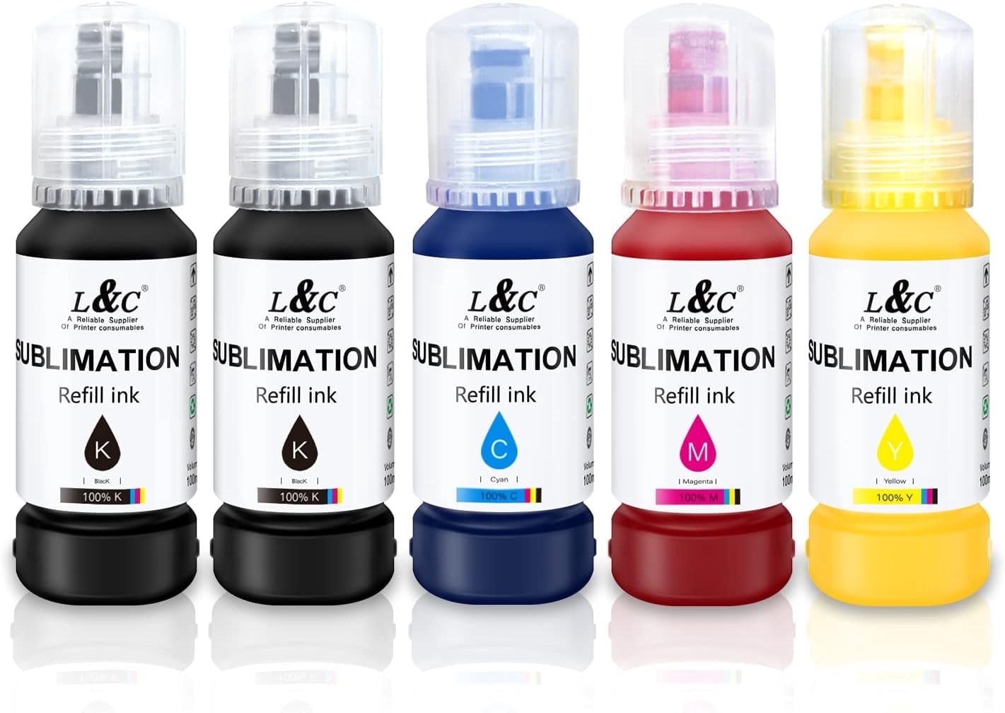 L&C 500ML Sublimation Ink Compatible For Epson ET-2400 ET-2800 ET-2803 ET-2720 ET-2760 ET-2750 ET2850 4800 4850 EcoTank Printer (BK BK C M Y)