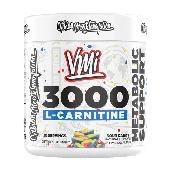 L-Carnitine 3000 Powder | 3000 mg L-Carnitine | Metabolic Support Maximum Absorption Formula | Great Taste for Men & Women | 30 Servings (Sour Candy)