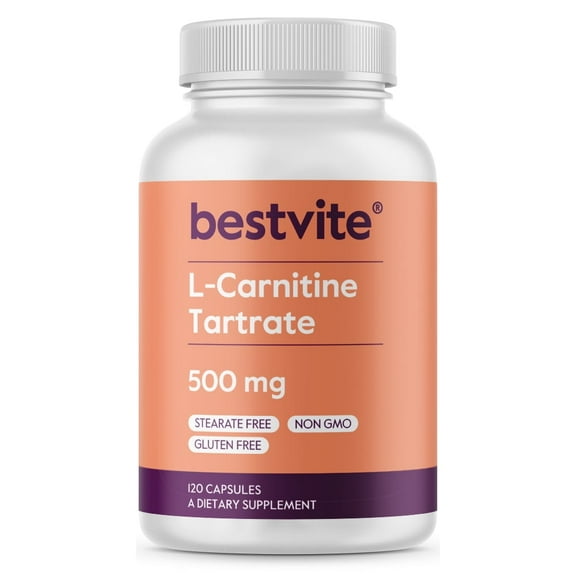 BESTVITE L-Carnitine Tartrate 500mg (120 Capsules) - No Stearates - Non GMO - Gluten Free