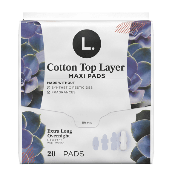 L. Chlorine Free Maxi Extra Long Overnight Pads with Wings, 20 Count (2 Pack)