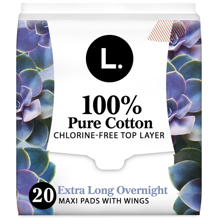 L. Chlorine Free Maxi Extra Long Overnight Pads with Wings, 20 count 