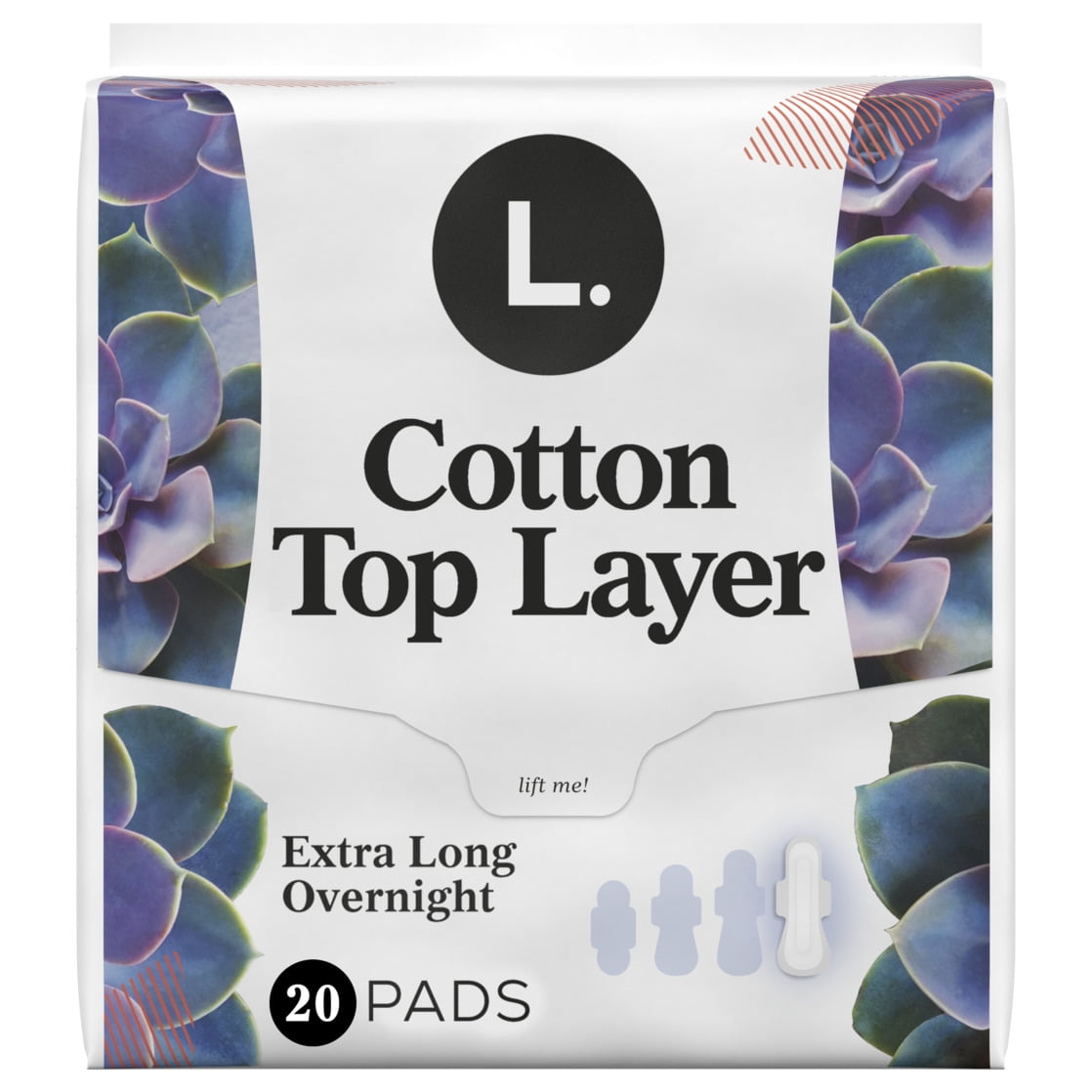 L. Chlorine Free Maxi Extra Long Overnight Pads with Wings, 20 Count