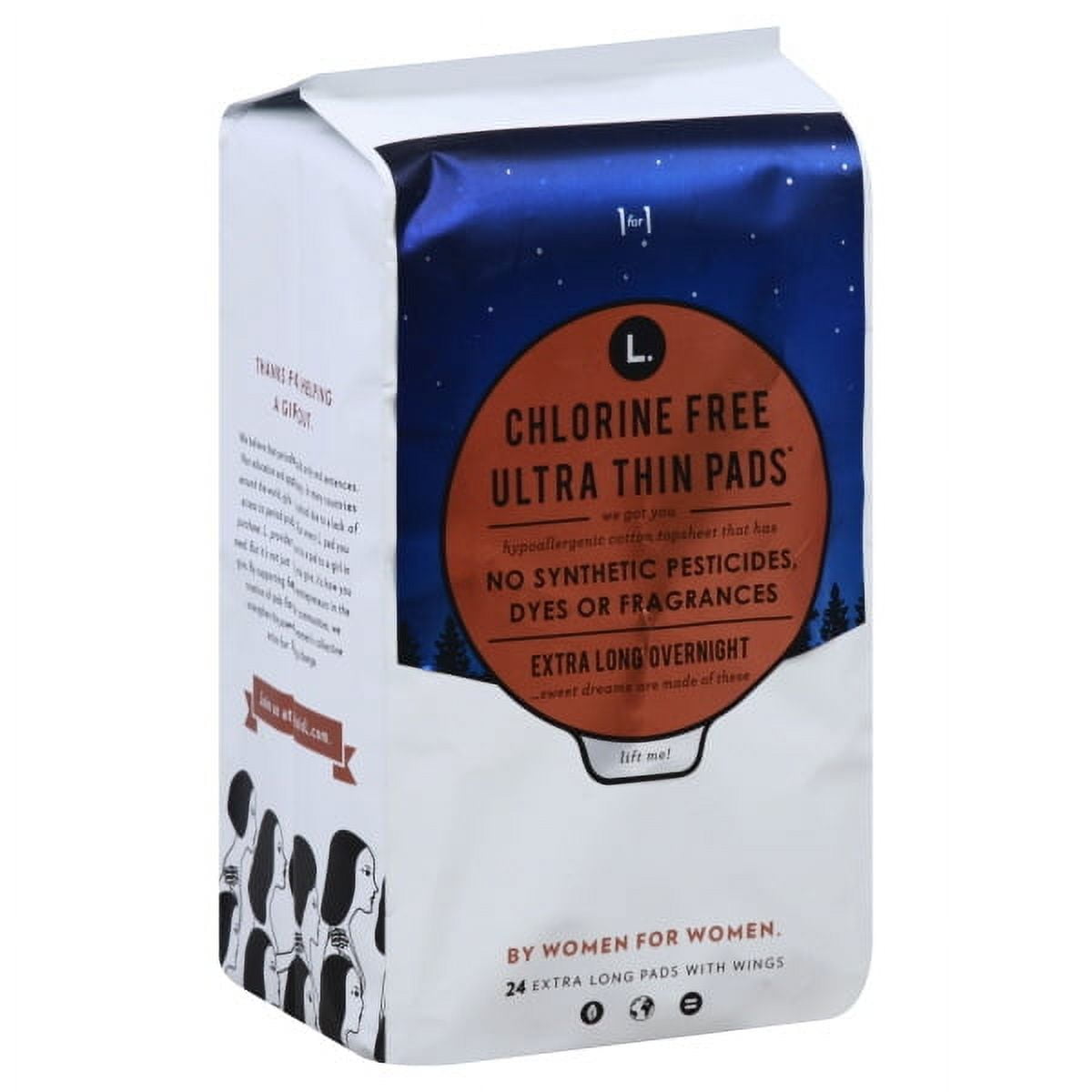 L. Chlorine Free Ultra Thin Overnight Absorbency Pads with Wings, 24