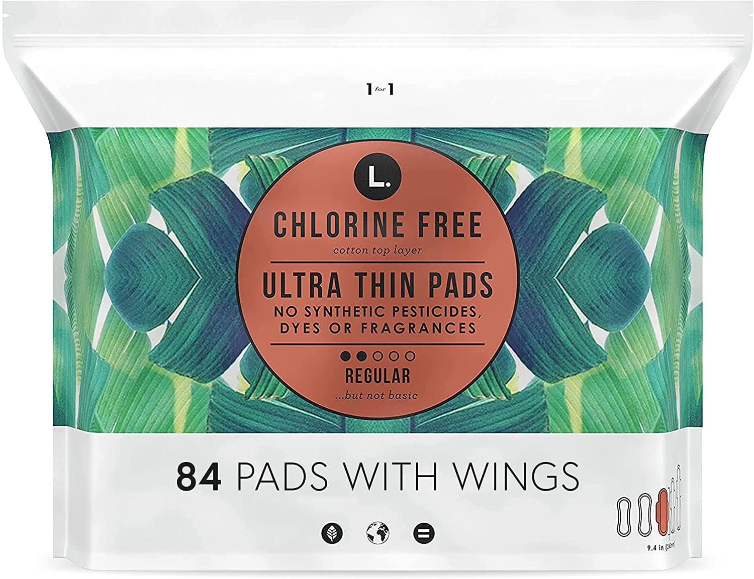 L. Chlorine Free Ultra Thin Pads Regular Absorbency, Organic Cotton, Free from Chlorine