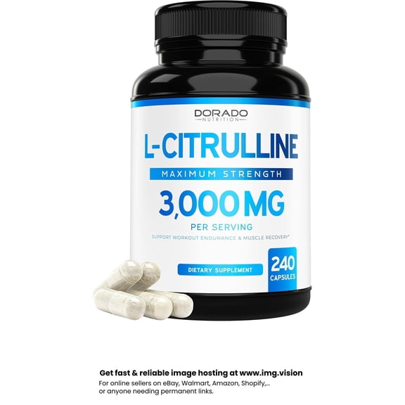 L Citrulline 3000mg Supplement (240 Capsules) Support L Arginine & Nitric Oxide Pills - L-Citrulline For Men & Women - Muscle Recovery & Pump Supplement - 3rd Party Tested, Vegan, Non-GMO - USA Made