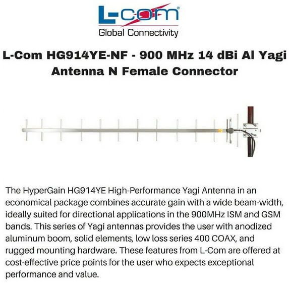 L-Com HG914YE-NF - 900 MHz 14 dBi Al Yagi Antenna N Female Connector